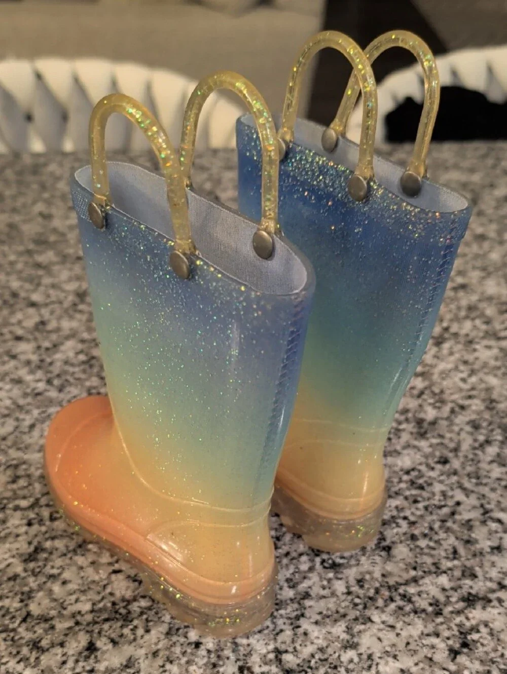 Kids Ombre Rainbow Glitter Rain Boots - Blue Green Peach